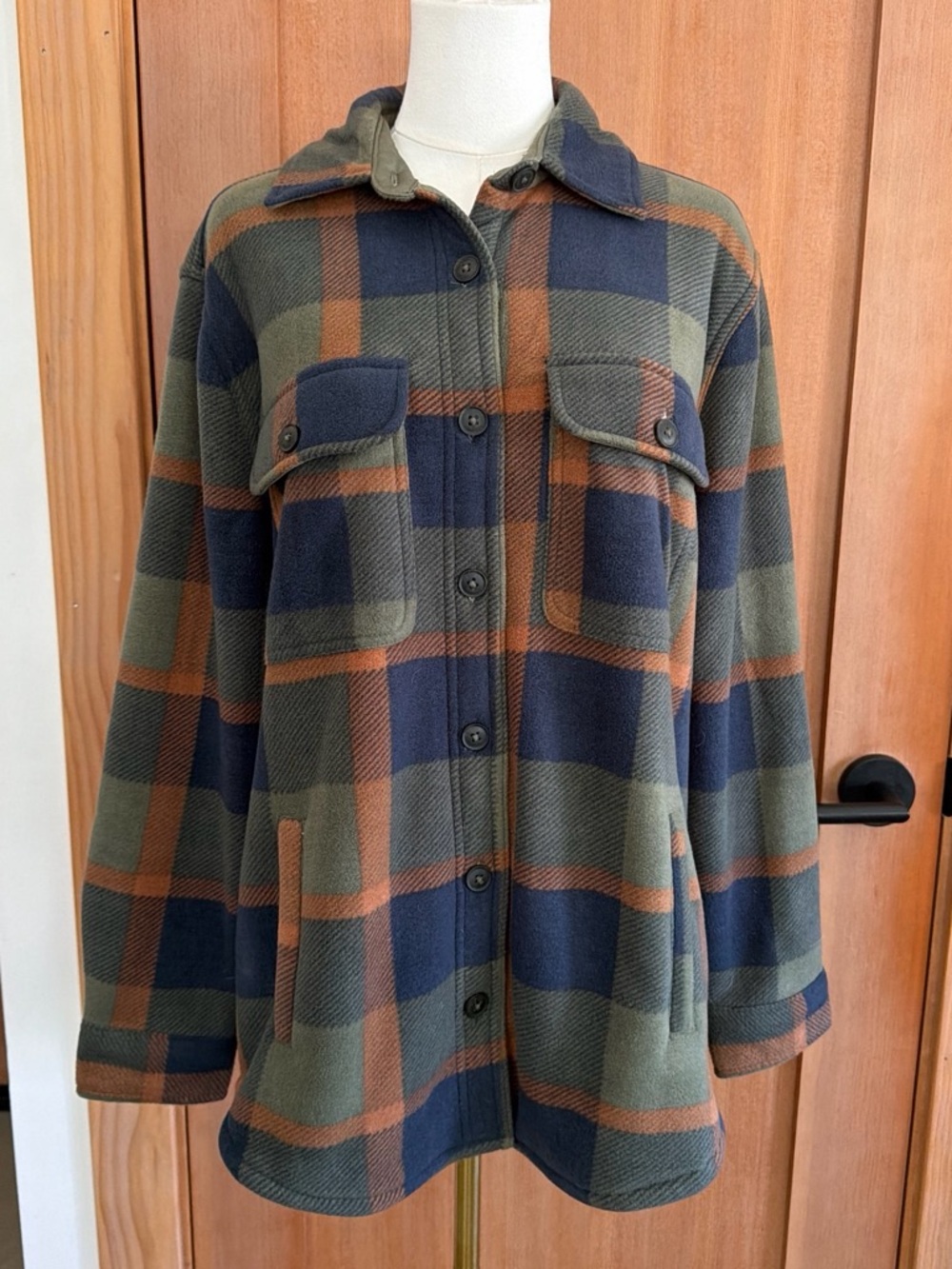 Natural Reflections Olive, Navy & Brown Plaid Utility Shacket
